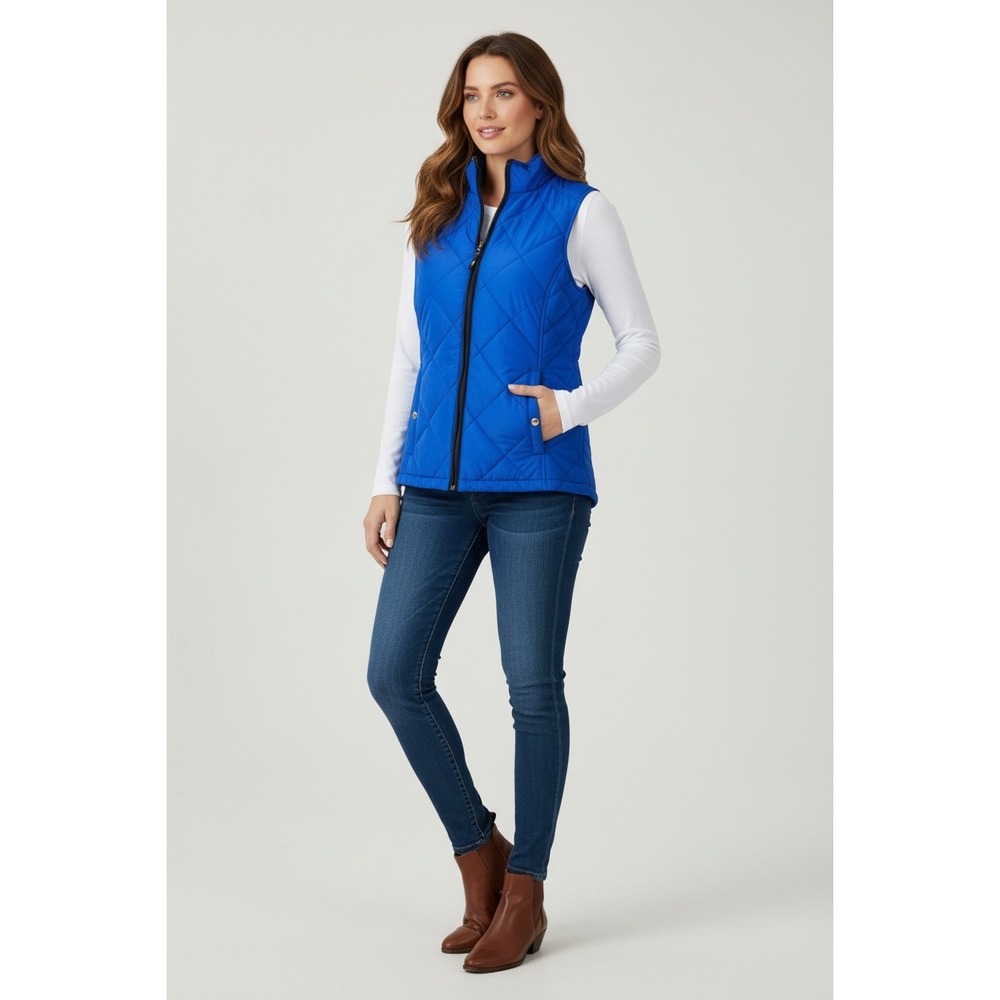 Lauren Ralph Lauren Womens Blue Quilted Puffer Vest Gold Hardware Size Medium